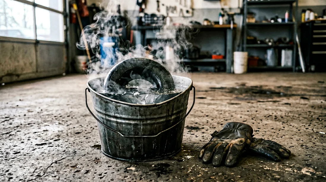 Installation du nouvel anneau en caoutchouc avec un levier sur le demi-essieu à raquette