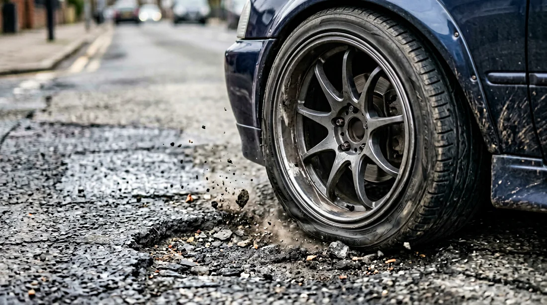 Illustration des risques de déjantage et d'usure d'un pneu à flanc tendu sur la route.