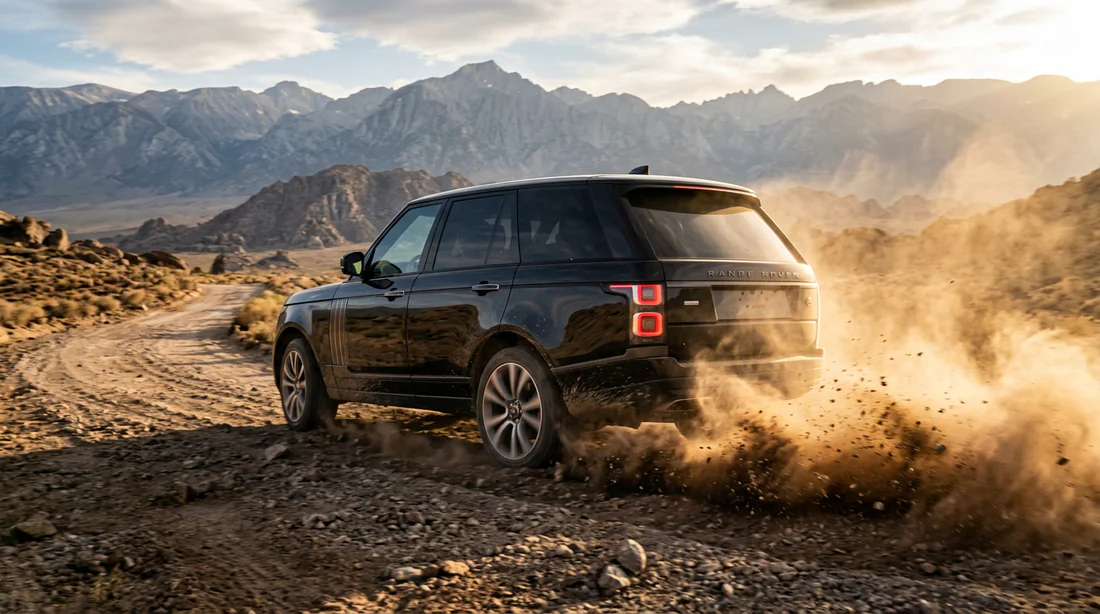 Un SUV de luxe en action sur un chemin de terre rocailleux